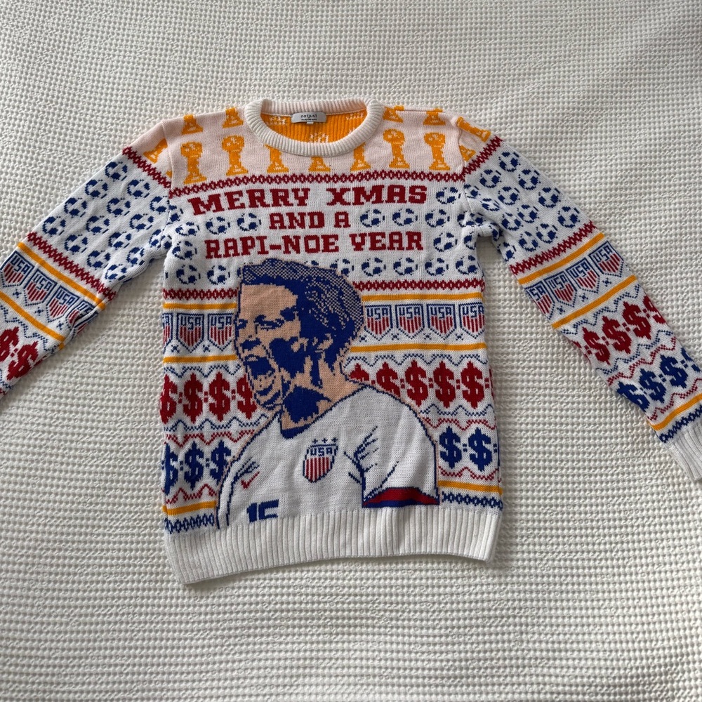 Festive Ugly Holiday Sweater White/Blue/Yellow/Red Unisex